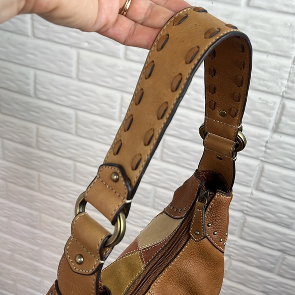 FOSSIL 1954 PATCHWORK GENUINE LEATHER HOBO SHOULDER BAG WOVEN STRAP - Picture 4 of 16